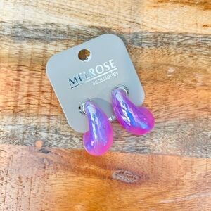 "Pink" Small Glossy Pink Iridescent Waterdrop Earrings